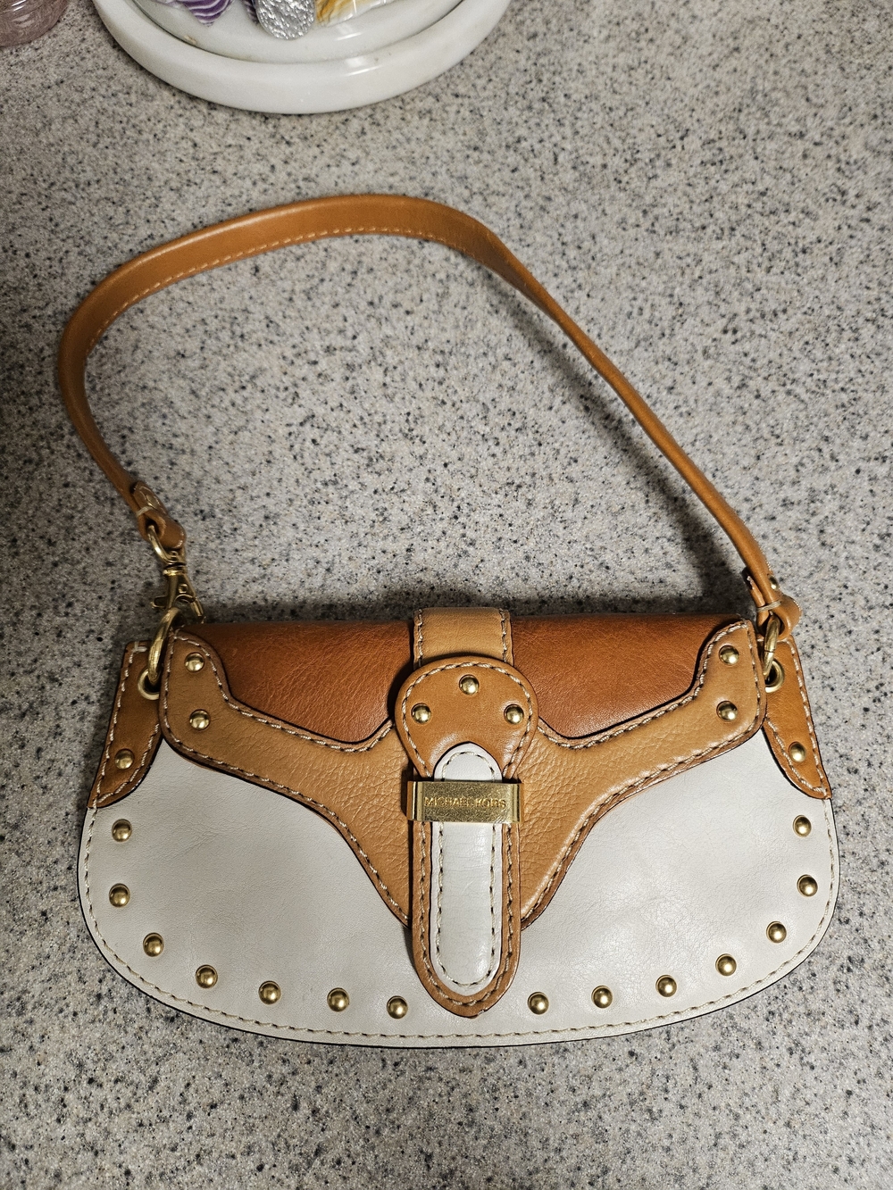 Michael Kors Tan and Cream Leather Shoulder Bag